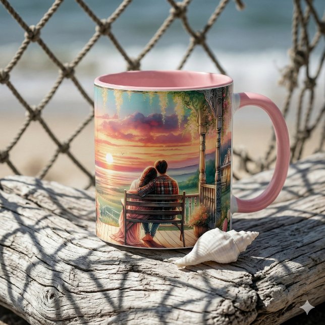 Mug Romantic Sunset Porch View Illustration (Romantic Sunset Porch View Illustration Mug)