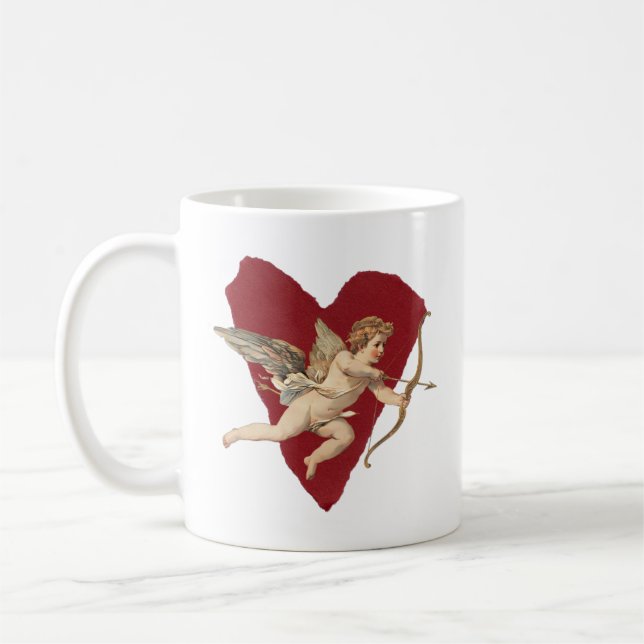Mug Romantic Wine Red Heart Angel Bow & Arrow Love (Gauche)