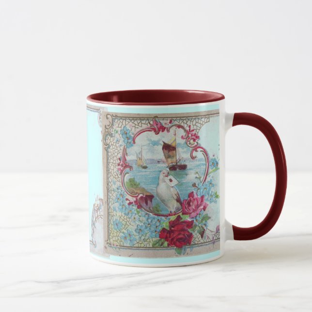 MUG ROMANTICA, TURQUOISE ROSES FLORAUX ROSE BLEU AVEC  (Droite)