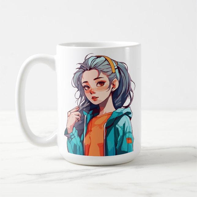 Mug Romantique Anime fille avec cheveux clairs colorés (Gauche)