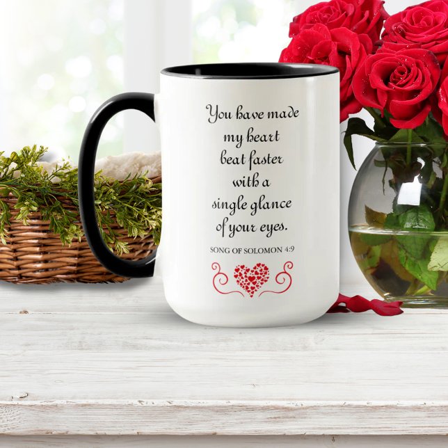 Mug 💌 romantique Bible Verse Chanson de Salomon Citat (Heart Beat Faster | Romantic Bible Verse Quote Mug)