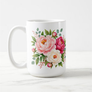 Mug Romantique blush et pivoines aquarelles framboise