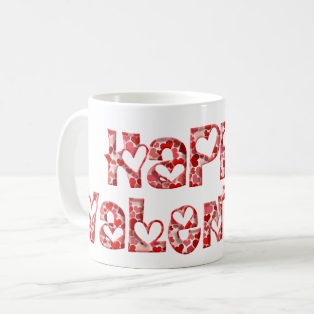 Mug Romantique Bonne Saint Valentin Coeurs rouges Typo (Devant gauche)