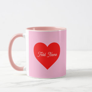 Mug Romantique Coeur Rouge Pastel Rose Personnalisé