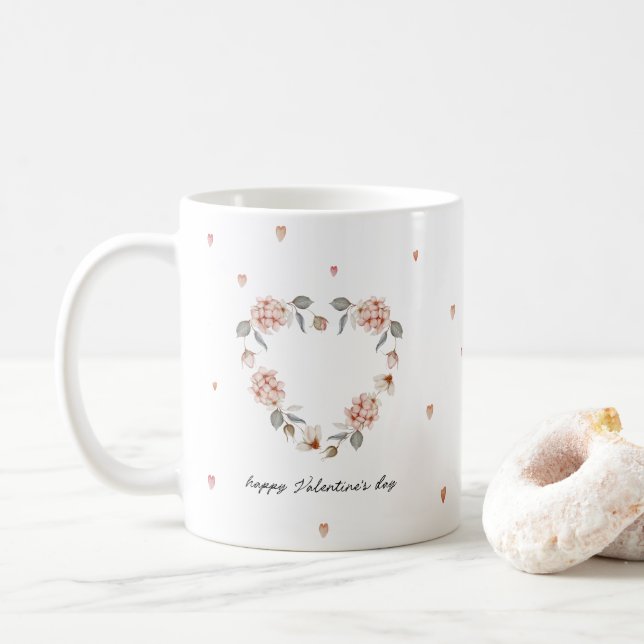Mug romantique de la Saint-Valentin au coeur flora (Avec donut)