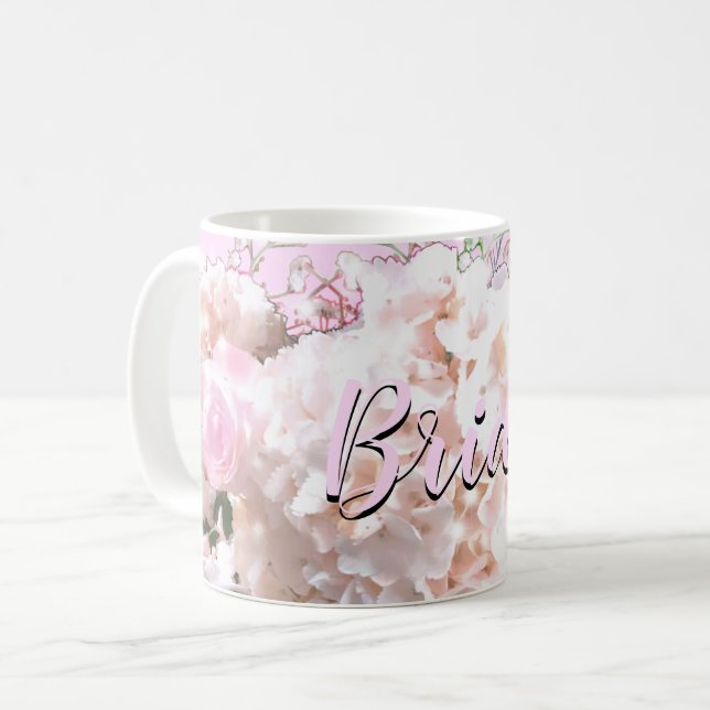 Mug Romantique dentelle blanche hydrangée roses roses  (Devant gauche)