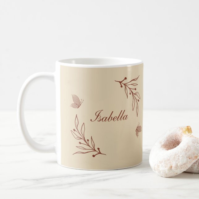 Mug Romantique élégant floral terracotta  (Avec donut)