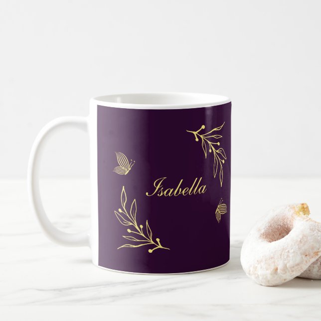 Mug Romantique élégant or fleur violet  (Avec donut)