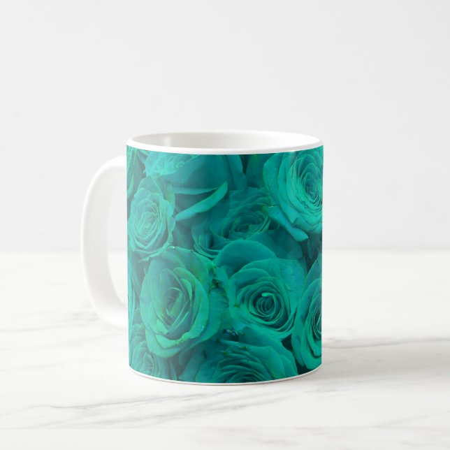 Mug Romantique élégant turquoise - roses verts (Devant gauche)