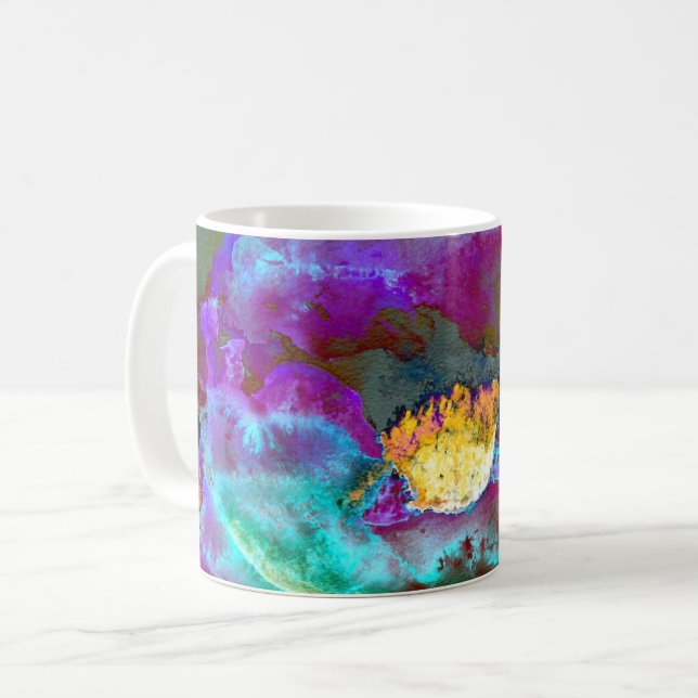 Mug Romantique élégant violet turquoise peinture de fl (Devant gauche)