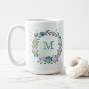 Mug romantique fleurs bleu violet verdure
