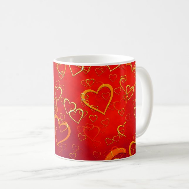 Mug Romantique Gold Red Hearts Saint Valentin (Devant droit)