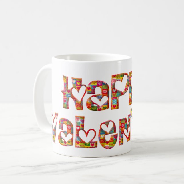 Mug Romantique Happy Valentine Love Hearts Typographie (Devant gauche)