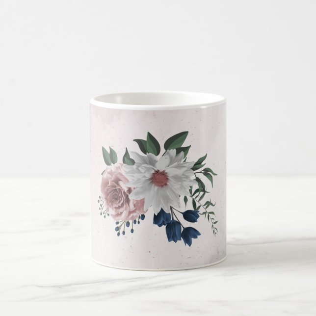 Mug Romantique rose blanc marine fleurs verdure (Centre)