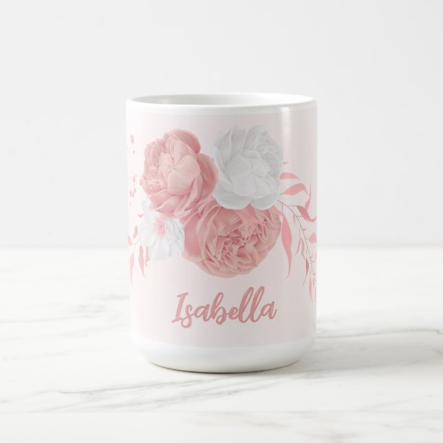 Mug romantique rose et fleurs blanches (Centre)