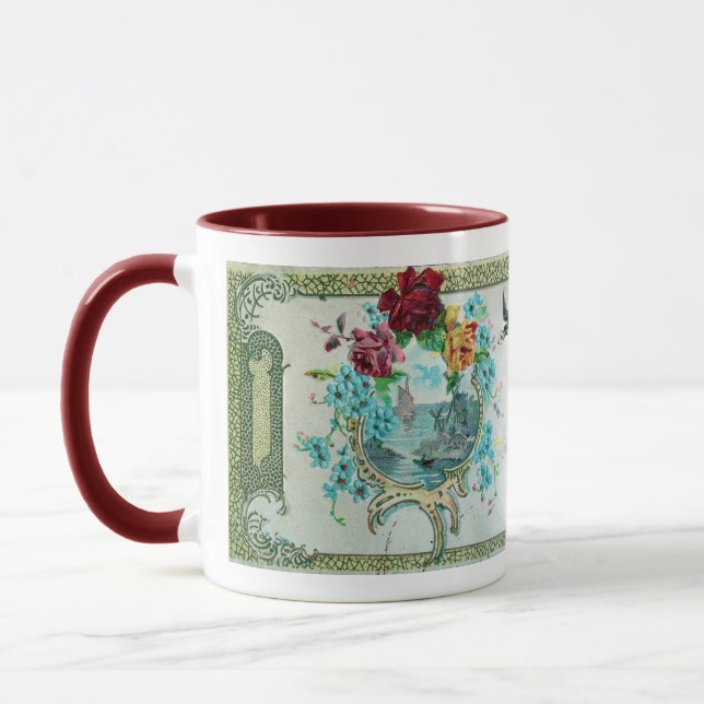 MUG ROMANTIQUE, ROSES FLORAUX ROSE BLEUE AVEC FEU (Gauche)