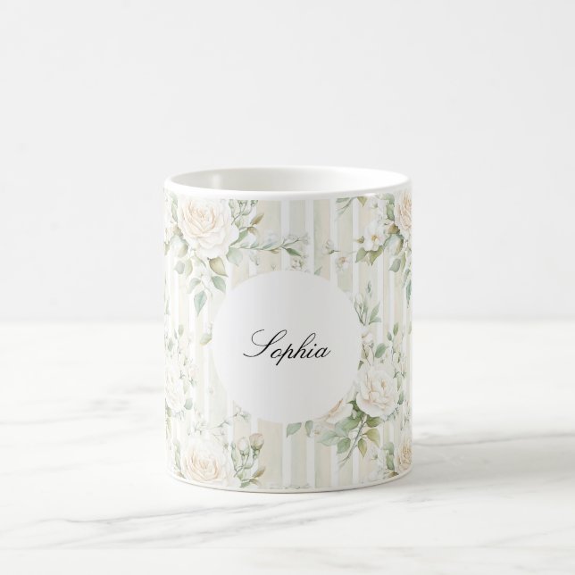 Mug Romantique teintes de roses blanches florales rayu (Centre)
