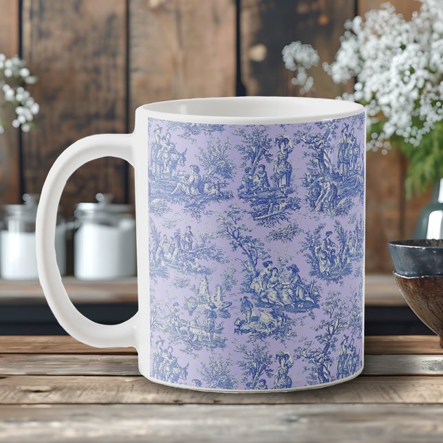 Mug Romantique Vintage Bleu Violet Toile de Jouy (Créateur téléchargé)