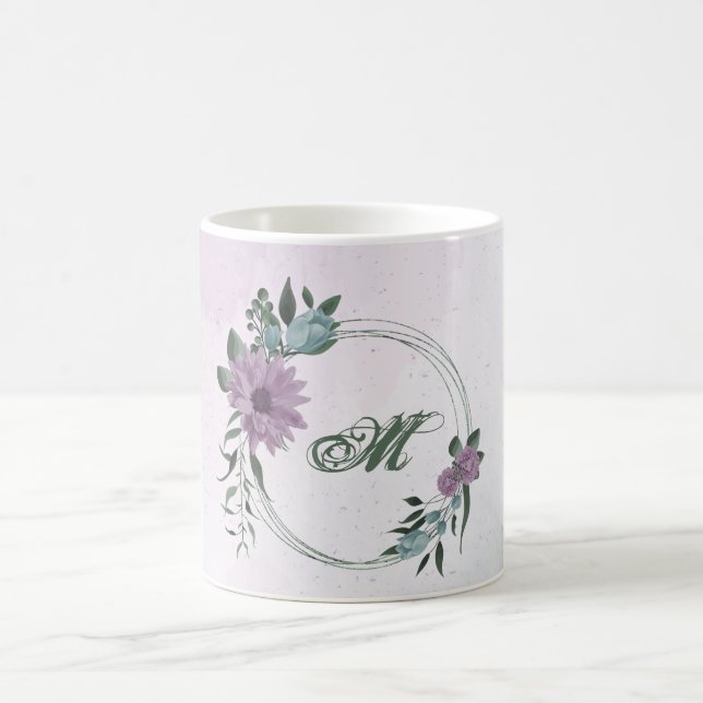 Mug romantique violet poussiéreux et bleu floral (Centre)