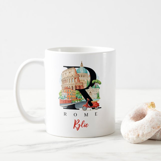 Mug Rome Italy Monogram Letter R Personalized Gift (Avec donut)