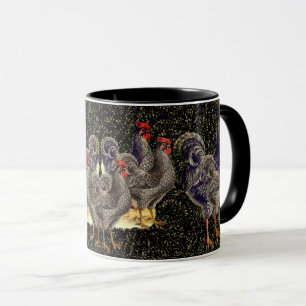 Mug Rooster Black Gold Stars