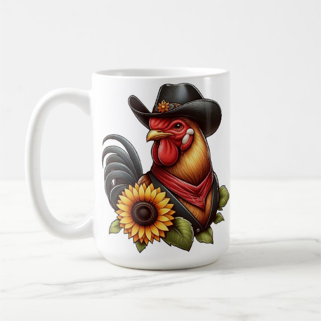 Mug Rooster coloré en Casquette Cowboy avec tournesol (Gauche)