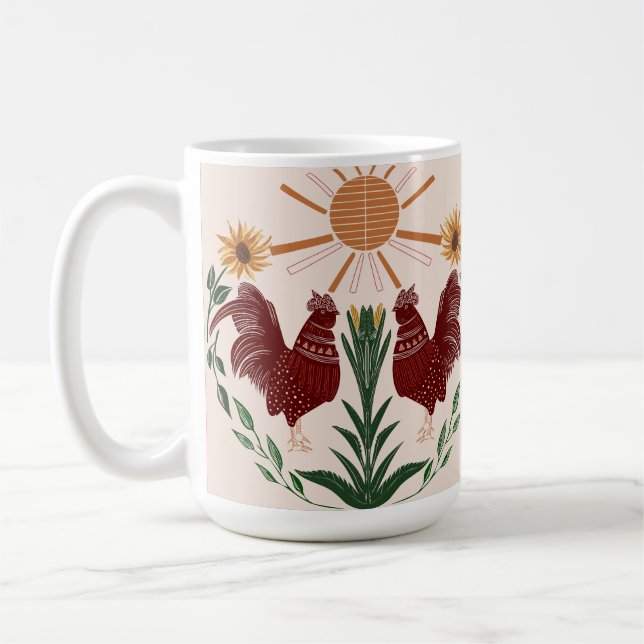 Mug Rooster d'art populaire soleil symétrique concepti (Gauche)