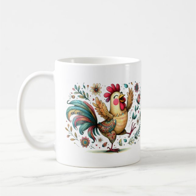 Mug Rooster de fleurs ou style d'art populaire poulet (Gauche)