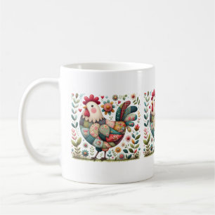 Mug Rooster de Patchwork Folk aux accents floraux
