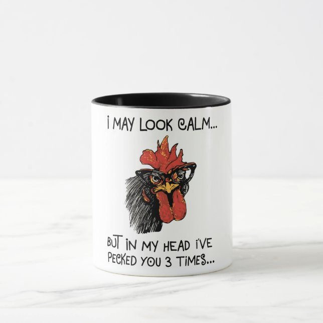 Mug Rooster Drôle/ Je Vous Ai Pecté Trois Fois (Centre)