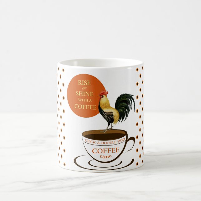 Mug Rooster mignon Orange Noir Blanc Pois (Centre)