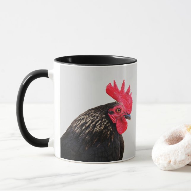 Mug Rooster Noir Bonjour ! (Avec donut)