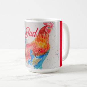 Mug Rooster rouge Aquarelle Peinture Fête des pères Pa