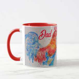 Mug Rooster rouge Aquarelle Peinture Fête des pères Pa