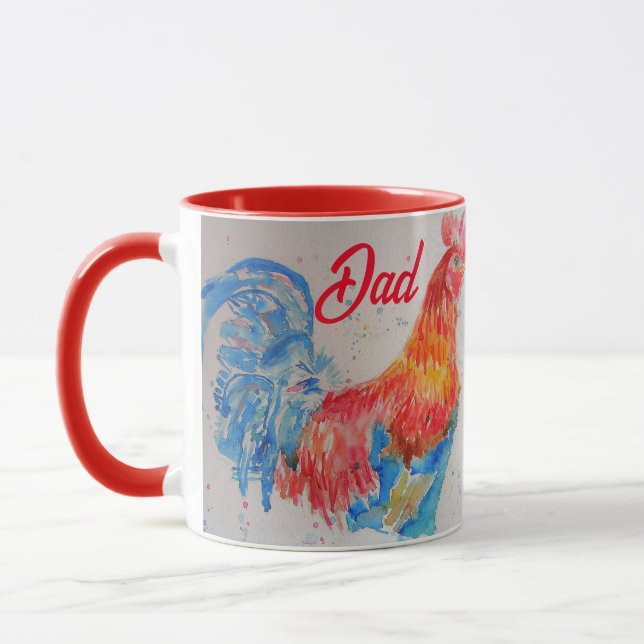 Mug Rooster rouge Aquarelle Peinture Fête des pères Pa (Gauche)