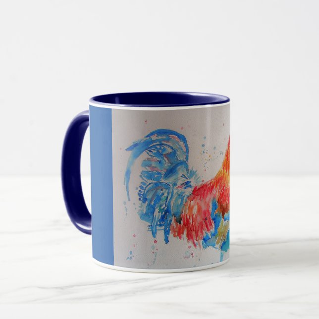 Mug Rooster Rouge Aquarelle Roosters Oiseau coloré (Devant gauche)
