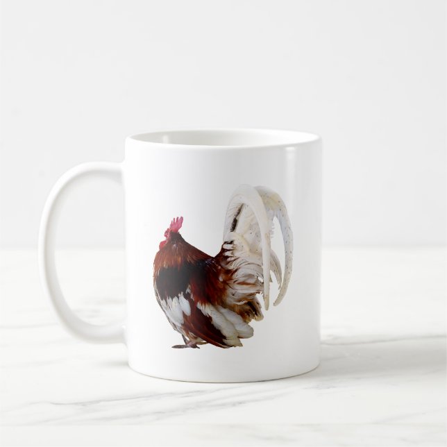 Mug Rooster Rouge Avec Plumes De Queue Blanche (Gauche)
