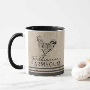 Mug Rooster rustique Farmhouse Nom de famille Burlap