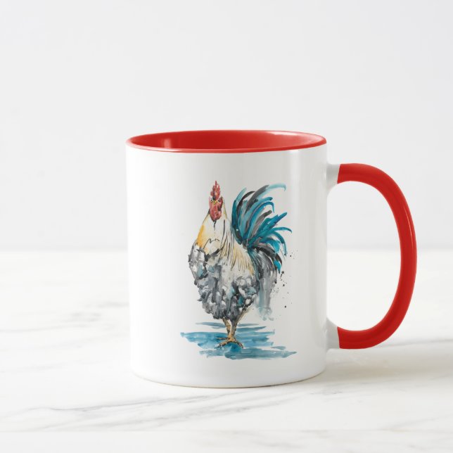 Mug Rooster Splash - Aquarelle Portrait (Droite)