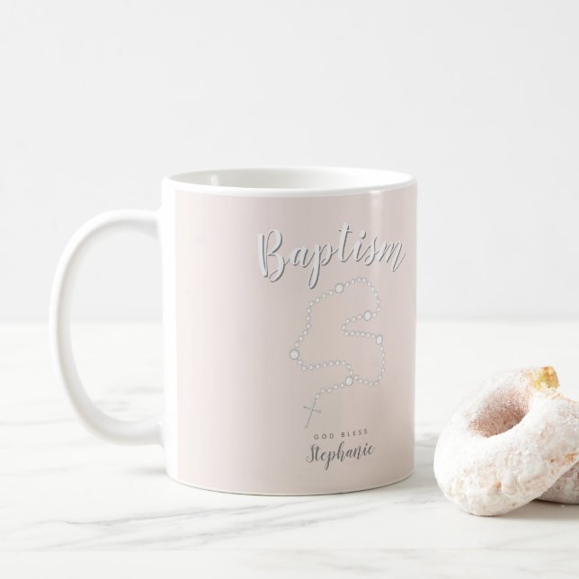 Mug Rosaire du baptême sur rose (Avec donut)