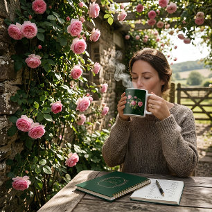Mug Rose anglaise chou vintage vert émeraude