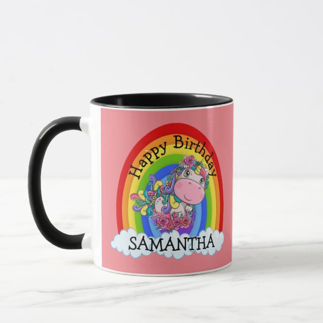 Mug Rose Anniversaire Sirène Mignon (Gauche)