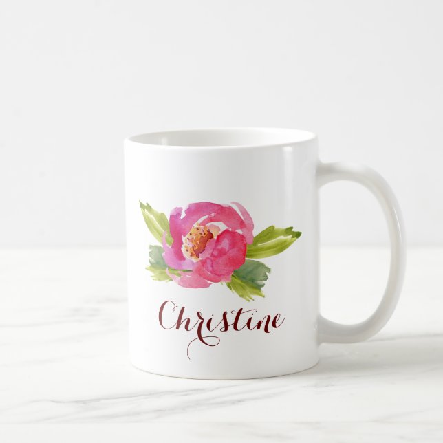 Mug Rose aquarelle avec nom personnalisé (Droite)