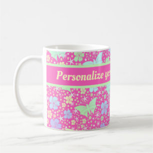 Mug rose,argent,papillon, métal, décoration, conceptio