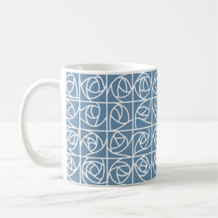 Mug Rose Art déco Carrés Stylisé Floral bleu pâle