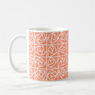 Mug Rose Art Déco Carrés Stylisé Pêche Florale