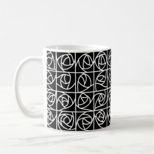 Mug Rose Art déco Carrés stylisés Floral noir blanc
