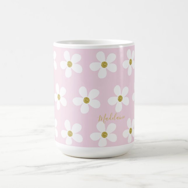 Mug Rose blanc simple marguerite or personnel (Centre)