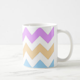 Mug rose, bleu, bandes zigzag de couleur pastel jaune