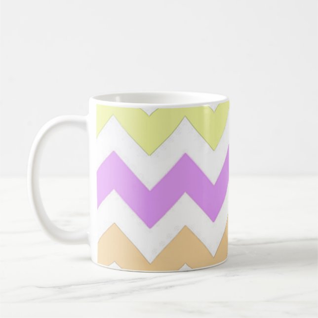 Mug rose, bleu, jaune pastel couleur zigzag bandes (Gauche)